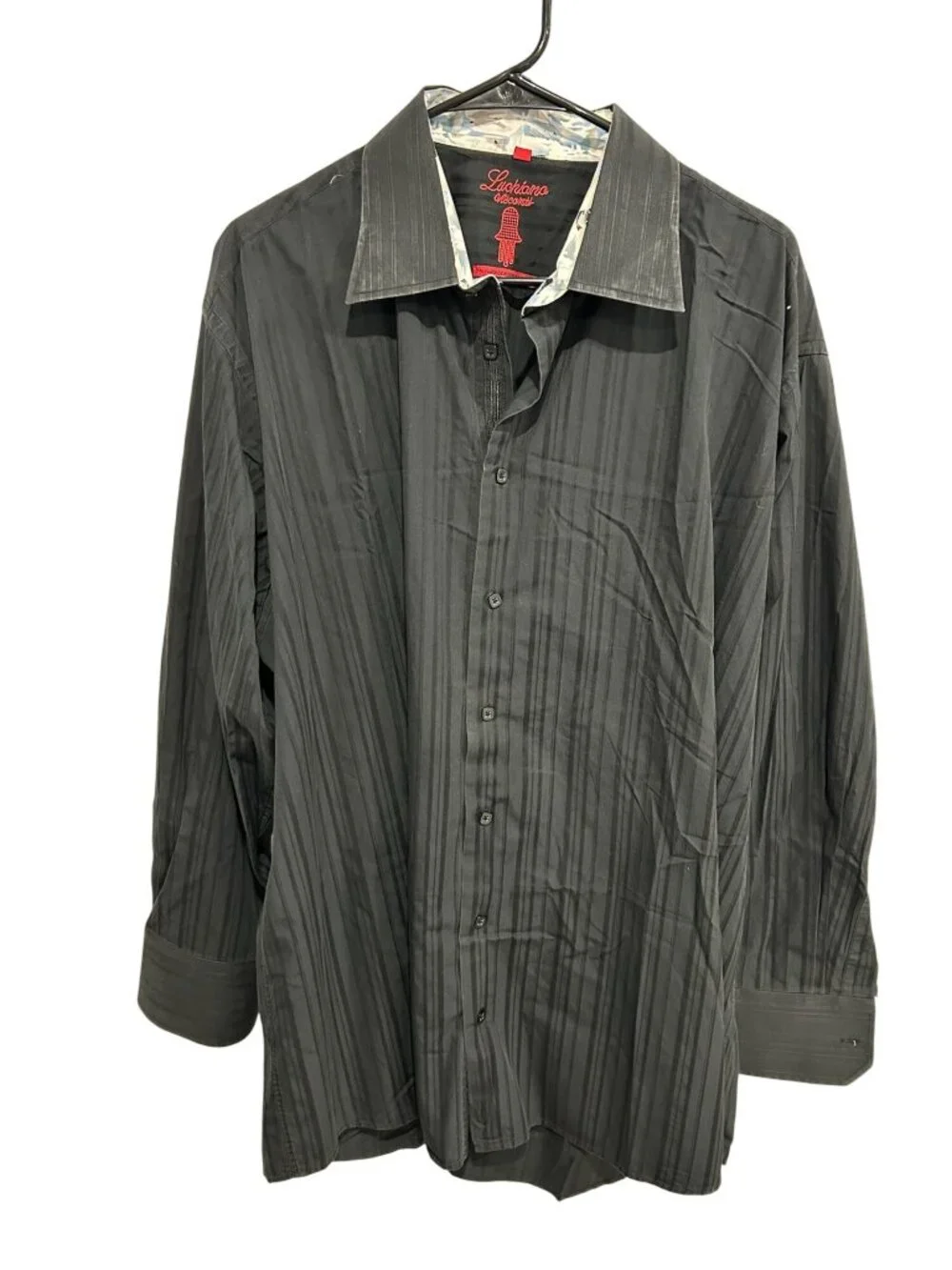 Luchiano Visconti Mens 2XLB Dress Shirt Black Pinstripe Mercerized Cotton Luxury